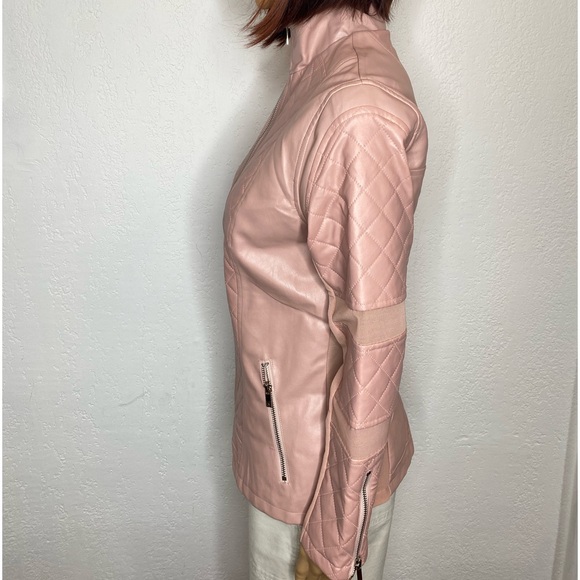 🆕 Buffbunny Faux Leather Moto Quilted Mesh Inset Full Zip Jacket Size M Pink - Picture 4 of 12